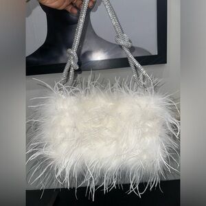 PrettyLittleThing White Feather Shoulder Bag with Rhinestone Rope Handles